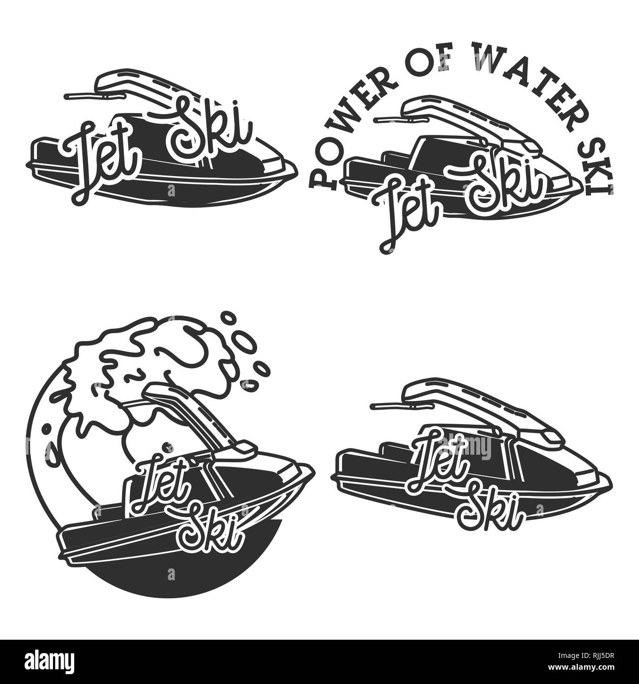 Vintage jet ski emblems, labels, badges and design elements. Vector