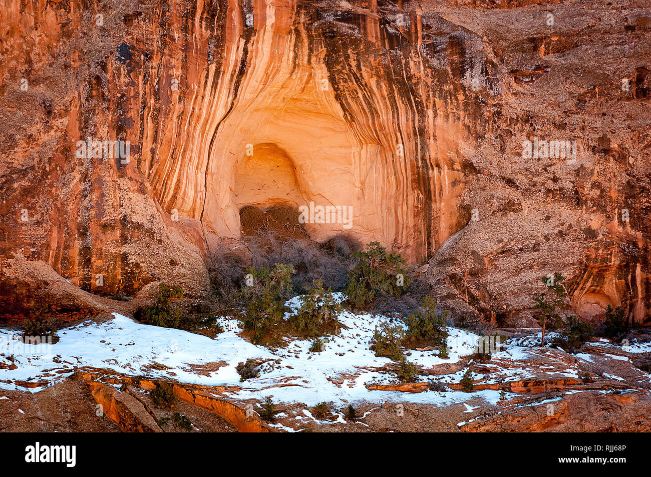 January 2019: Ancient canyon walls along the trail leading to the spectacular Corona Arch is found just outside Canyonlands National Park on United St Stock Photo