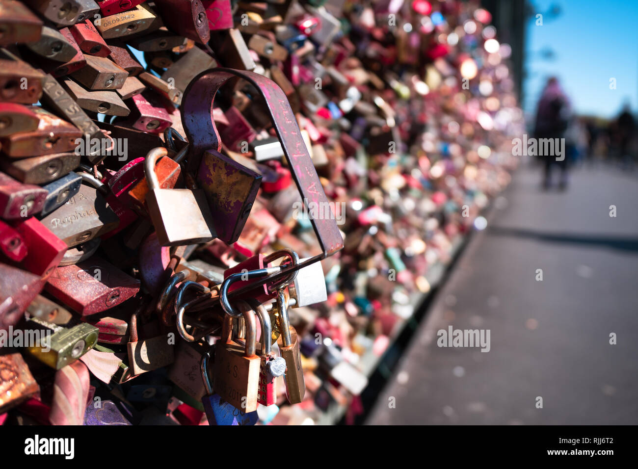 Love lock on a bridge in Cologne - Germany Stock Photo
