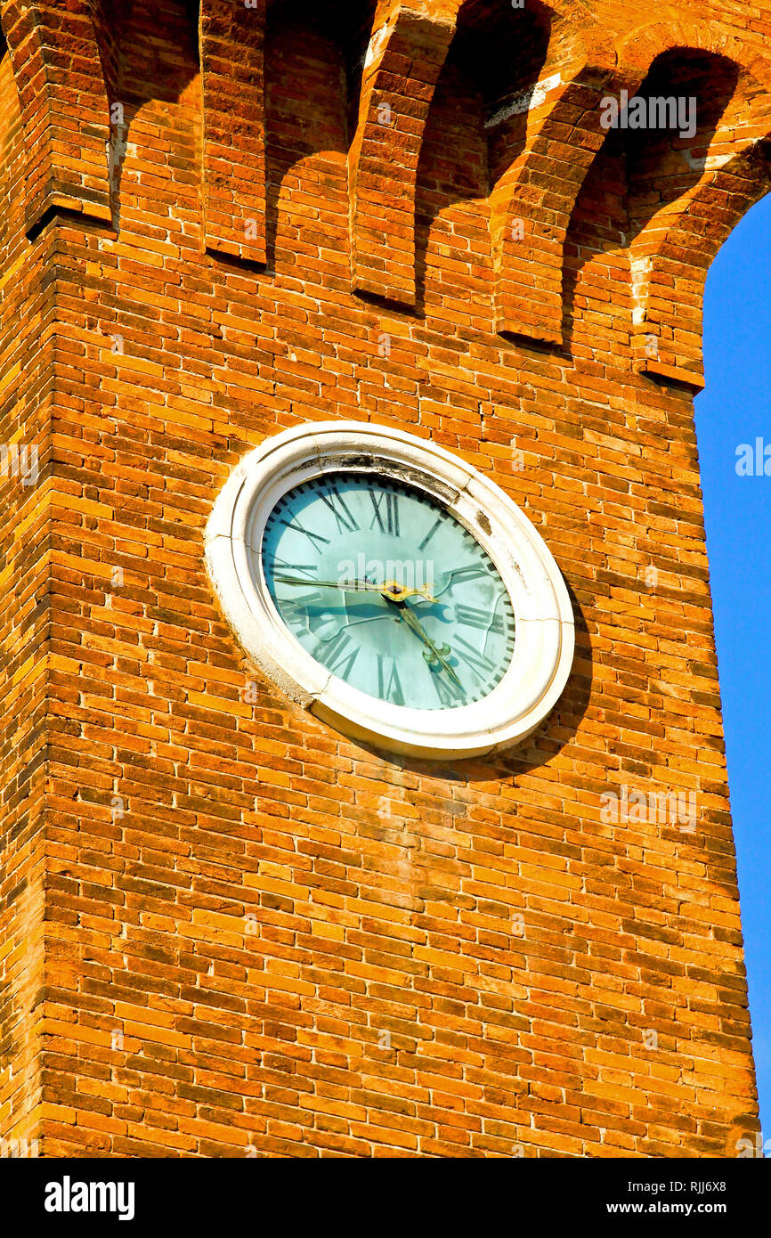 Clock on Murano old city square tower Stock Photo