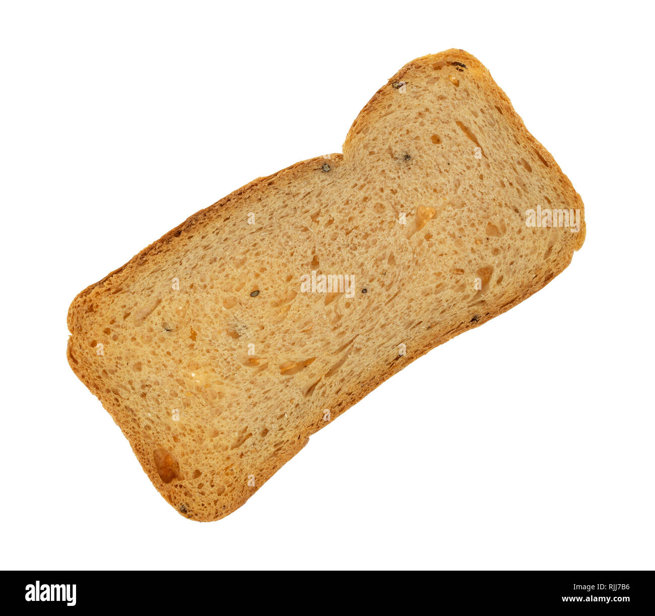 Top view of a slice of rye melba toast isolated on a white background