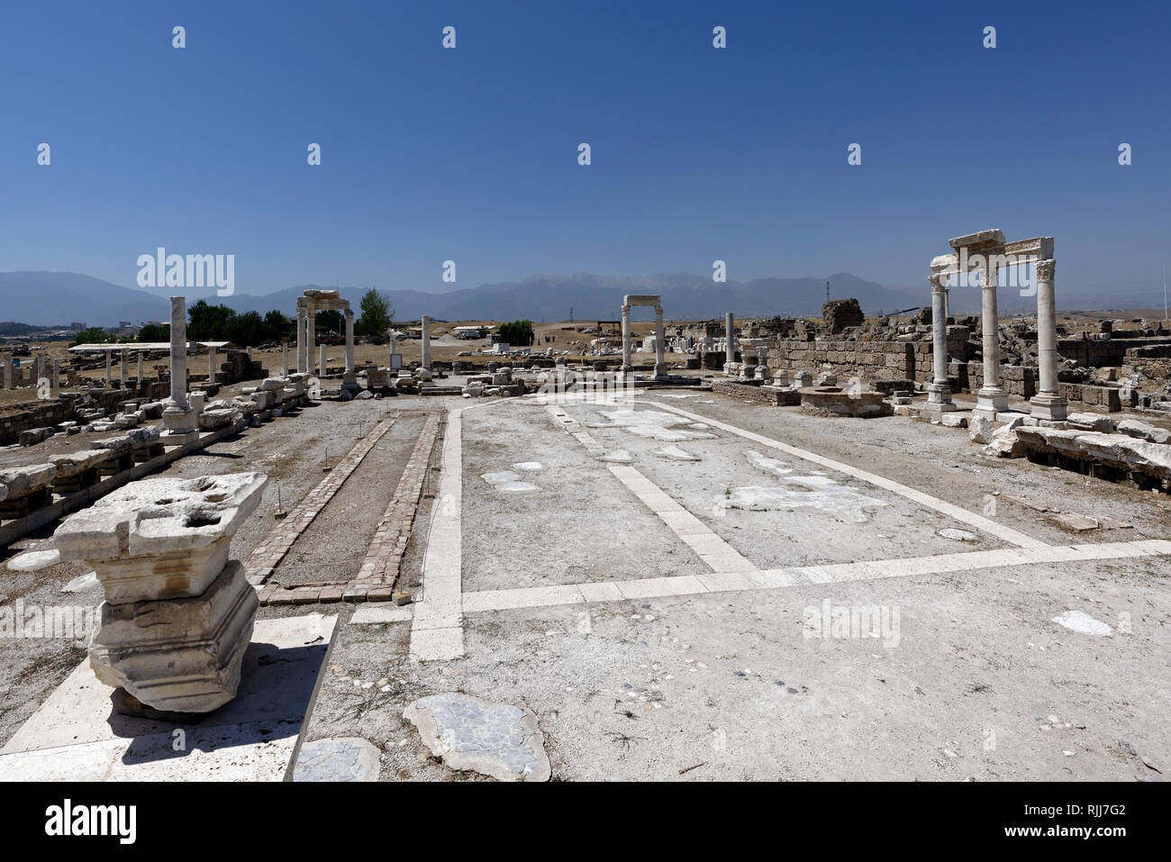 View of the courtyard portico of Temple A, Laodicea, Denizli, Turkey. Stock Photo