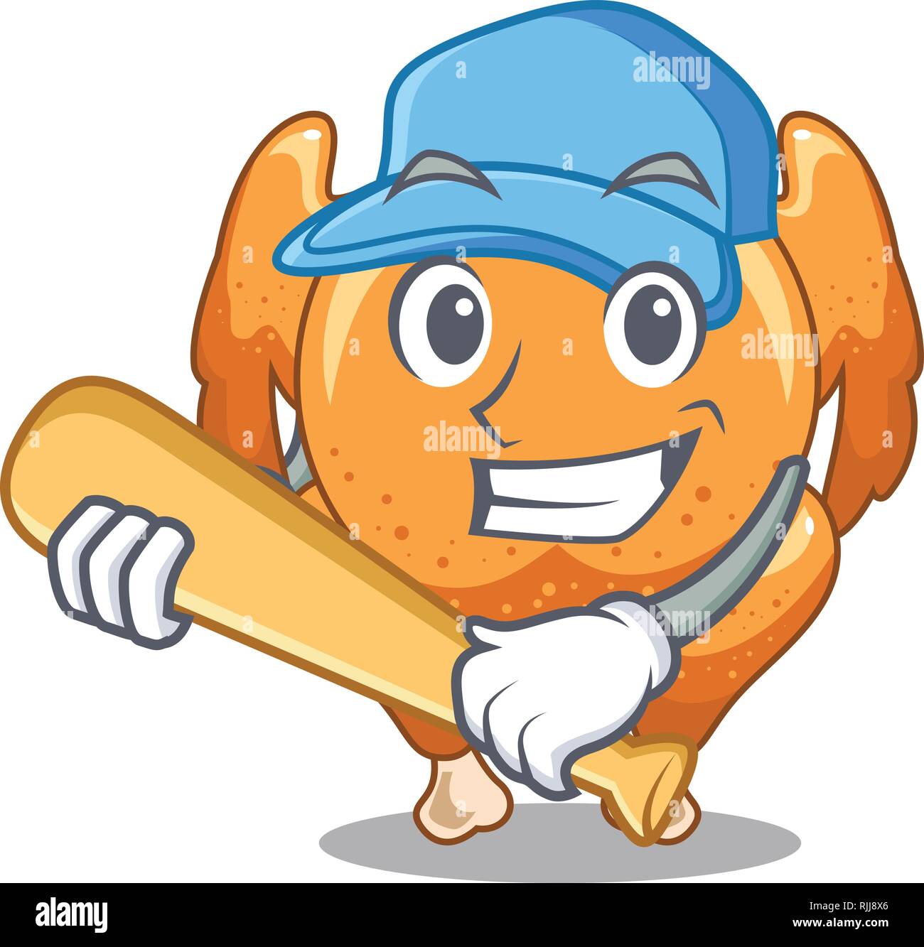 Playing baseball roast chicken on a mascot plate Stock Vector