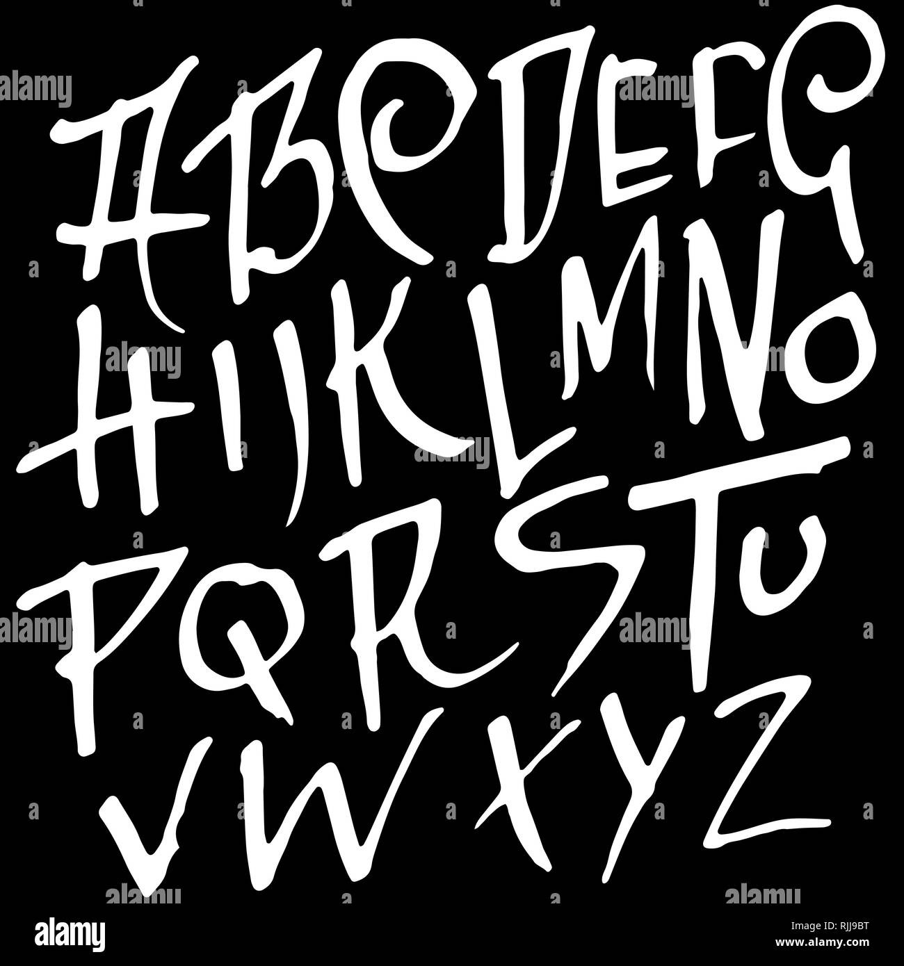 Simple alphabet letters. Handdrawn grunge ink font. Vector illustration ...