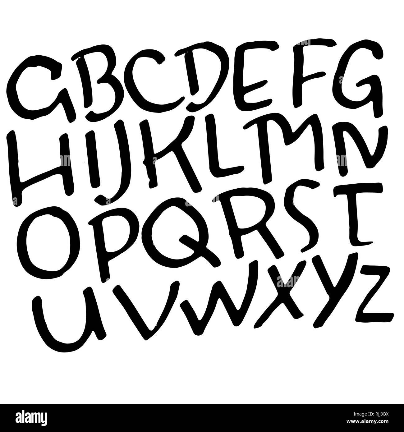 Simple alphabet letters. Handdrawn grunge ink font. Vector illustration ...