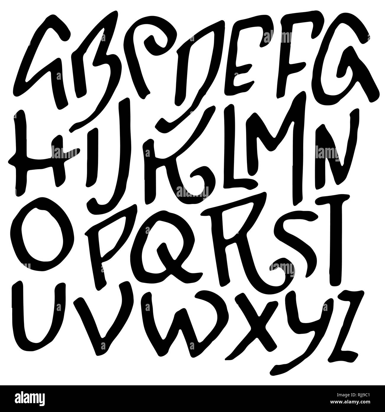 Simple alphabet letters. Handdrawn grunge ink font. Vector illustration ...