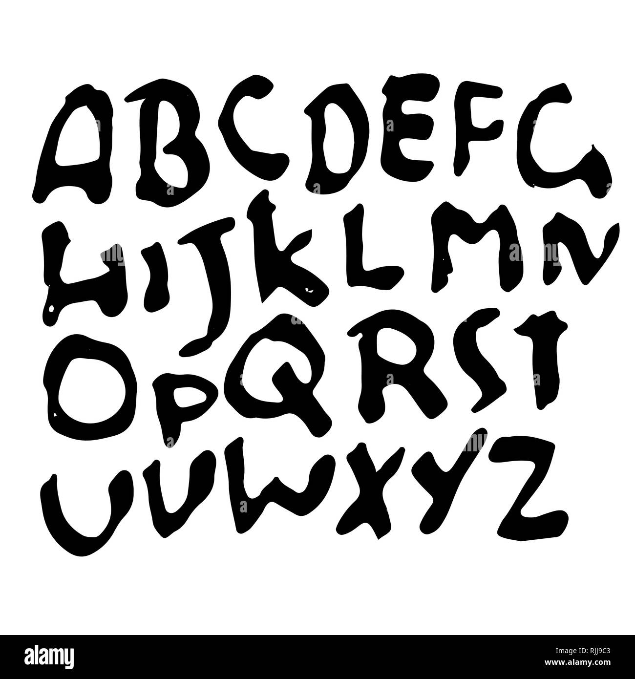 Simple alphabet letters. Handdrawn grunge ink font. Vector illustration ...
