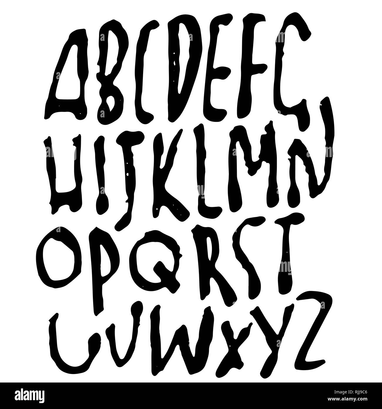 Simple alphabet letters. Handdrawn grunge ink font. Vector illustration ...