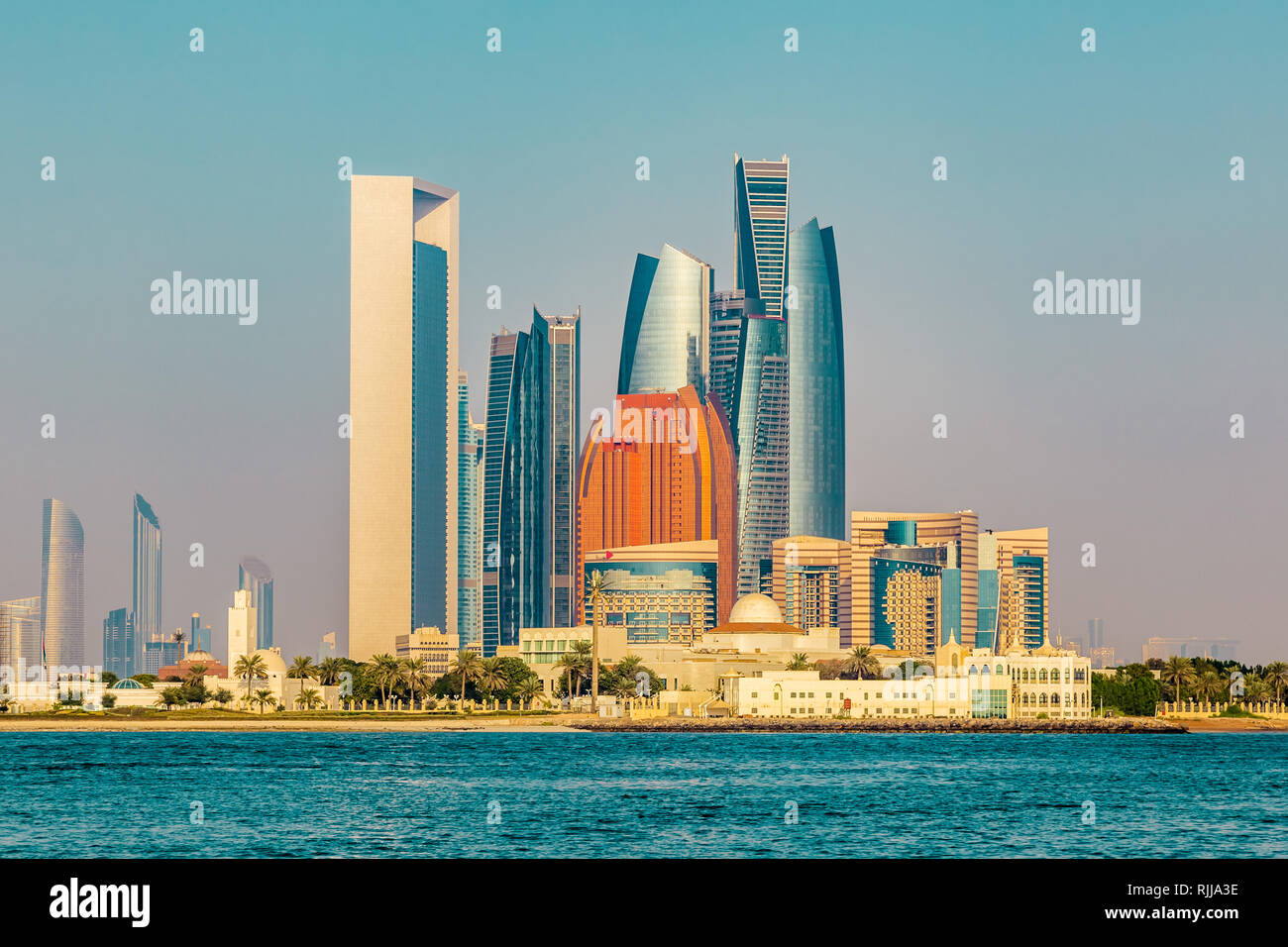 Abu dhabi, United Arab Emirates, December 1. 2017: Etihad Towers loom over the surrounding landscape. Stock Photo