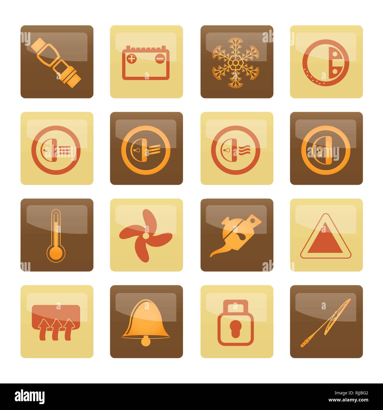 Car Dashboard icons over brown background -  vector icons set Stock Vector