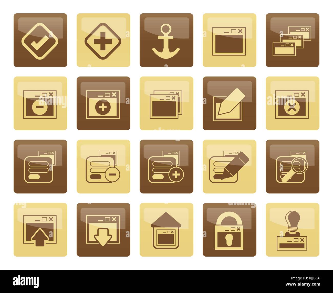 Application, Programming, Server and computer icons over brown background - vector Icon Set 1 Stock Vector