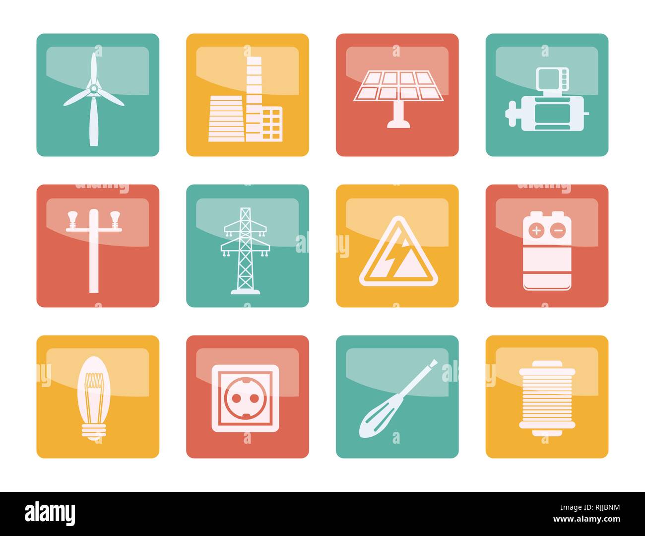 Electricity and power icons over colored background - vector icon set ...