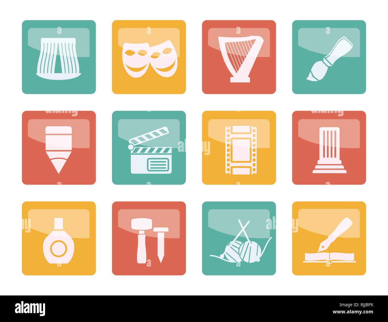 Different kind of art icons over colored background - vector icon set ...