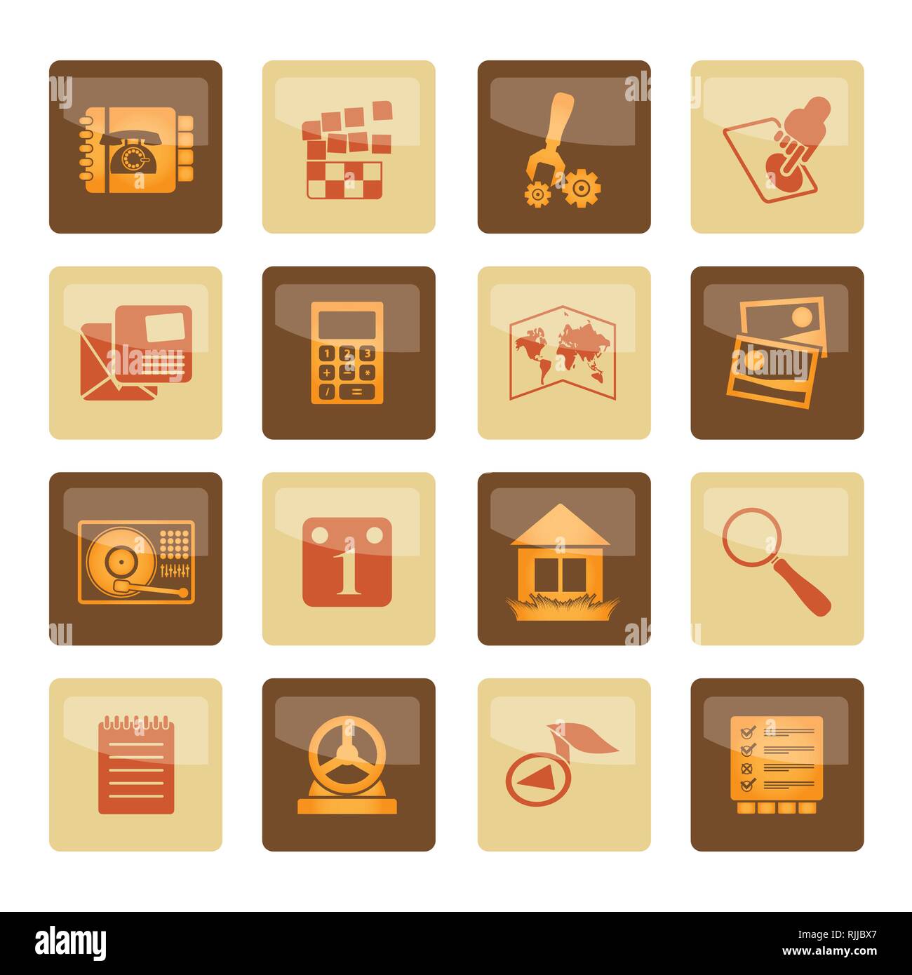 Mobile Phone and Computer icons  over brown background- Vector Icon Set Stock Vector