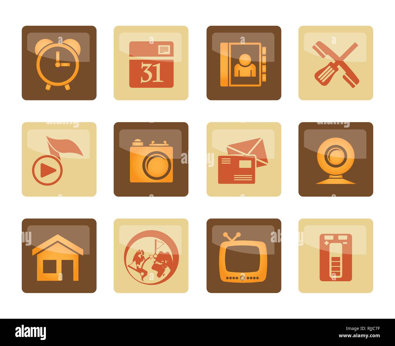 Mobile phone and computer icons over brown background - vector icon set Stock Vector