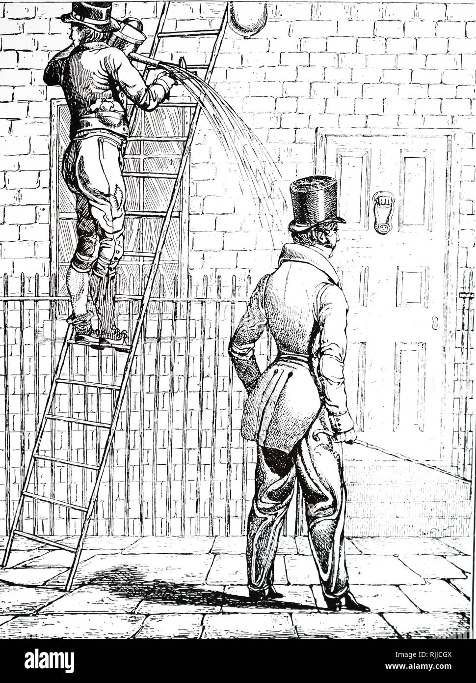 A cartoon commenting on the advantages of gas lighting over oil. Illustrated by Richard Dighton (1795-1880) an English artist in the Regency period. Dated 19th century Stock Photo
