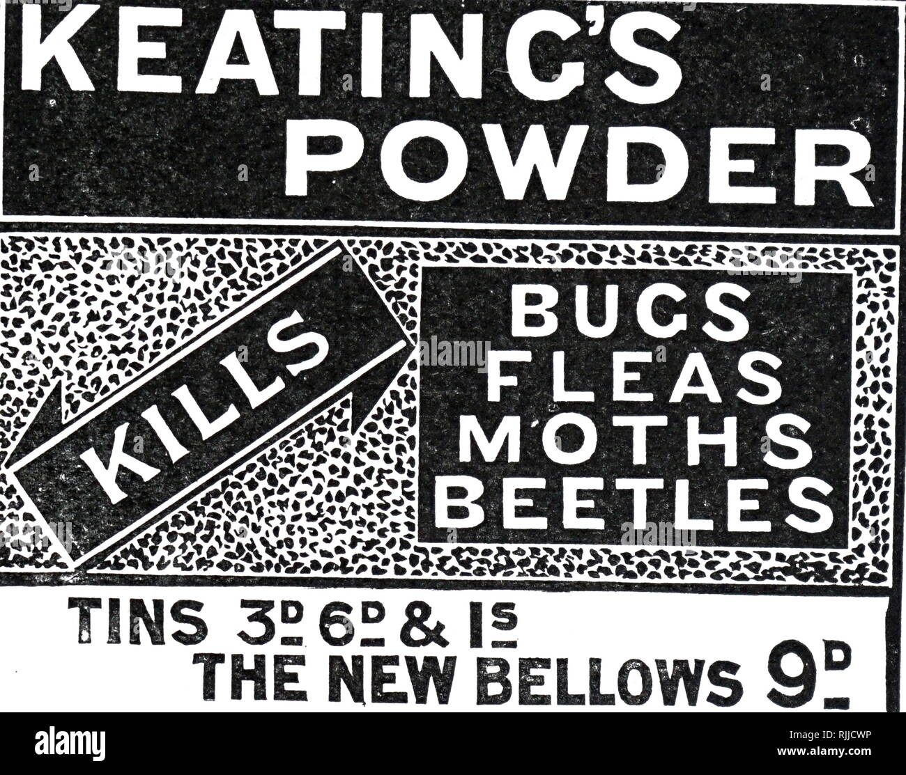 An advertisement for "Keating's Powder" insecticide which kills bugs