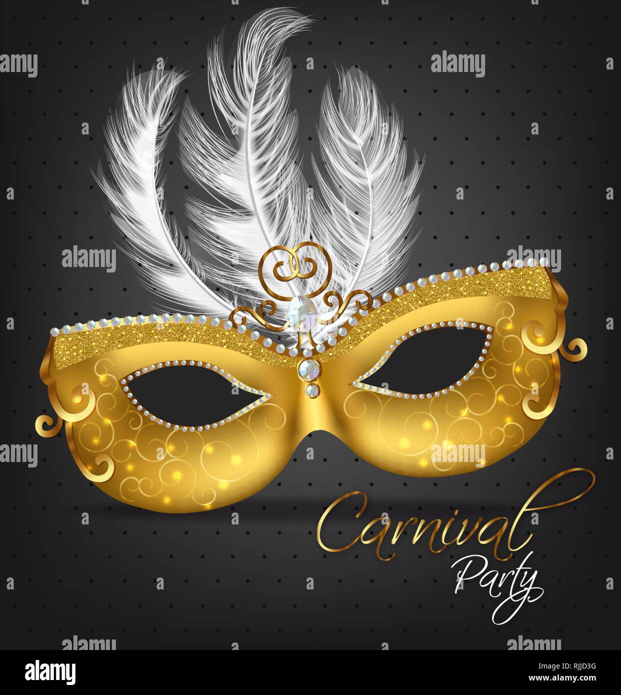 Golden ornamented mask with feathers Vector realistic. Stylish ...