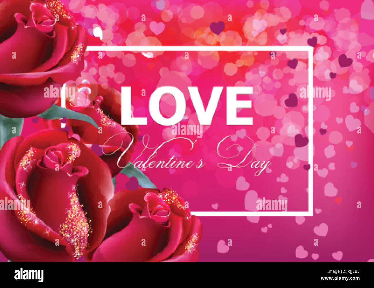 Valentine day card with red roses Vector realistic. Soft bokeh effect ...
