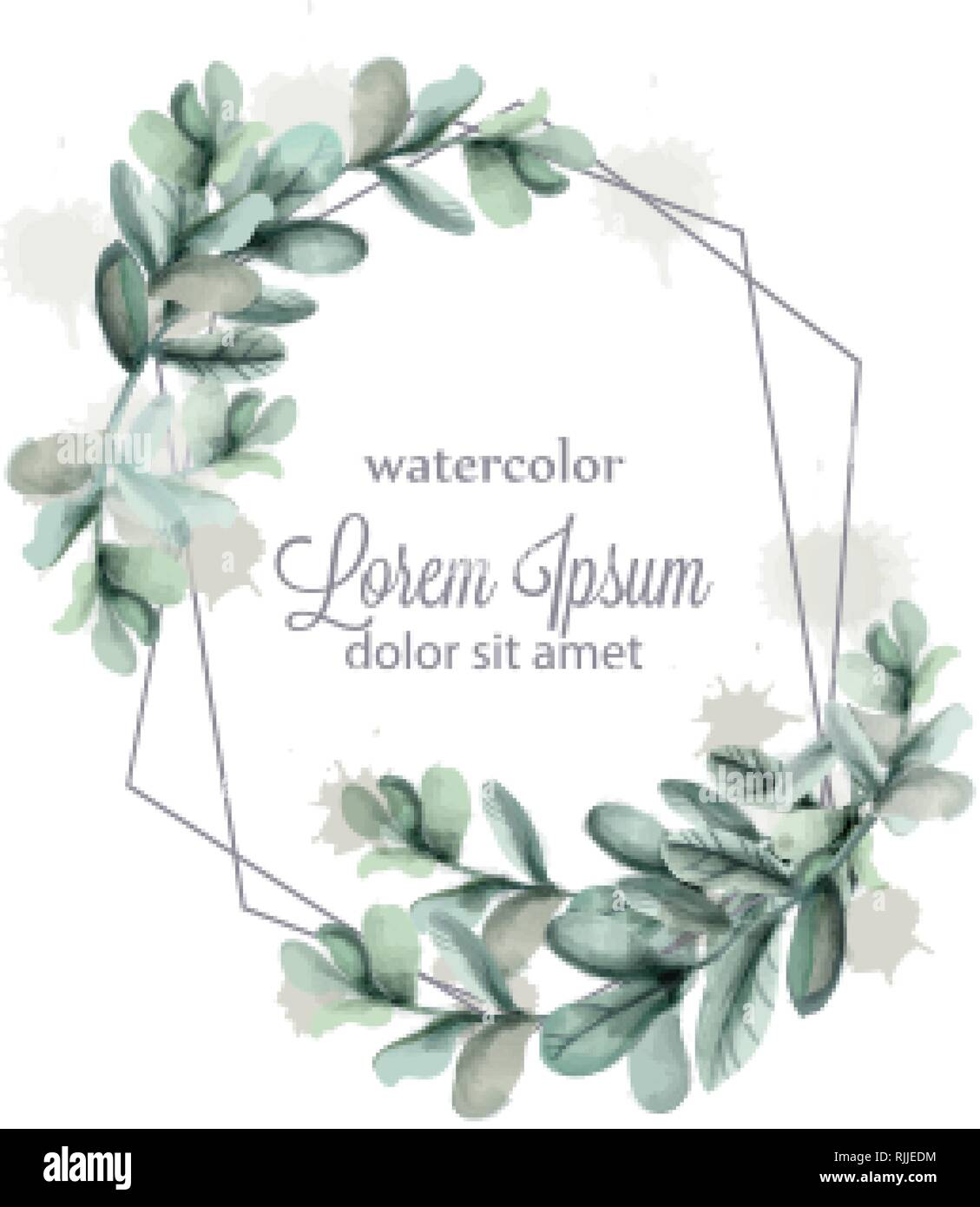 Leaves abstract wreath frame Vector watercolor. Wild green card ...