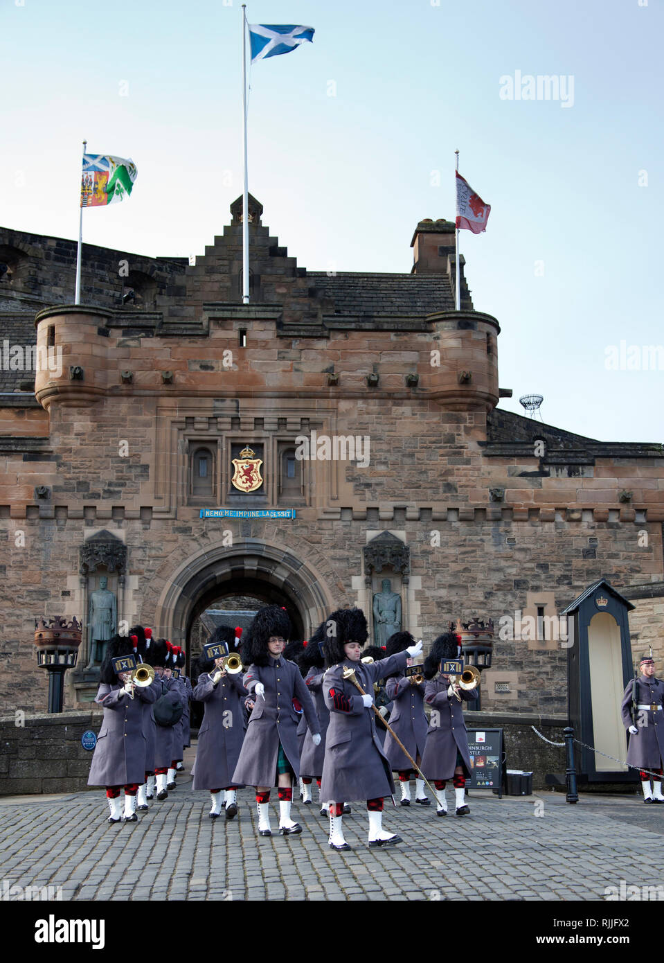 Military Brass Band marching from Edinburgh Castle, Edinburgh, Scotland