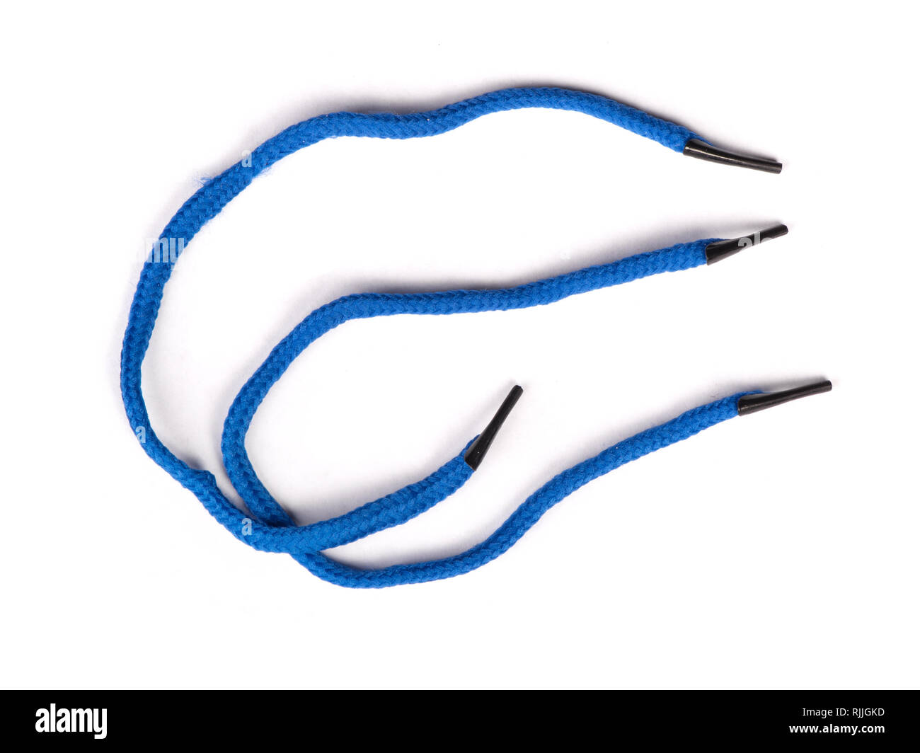 Pair of blue shoelaces isolated on white background Stock Photo Alamy