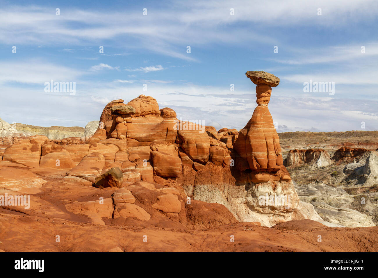 The Toadstool Hoodoos, an area of toadstool shaped balanced rocks in the Grand Staircase-Escalante National Monument in Utah, United States. Stock Photo