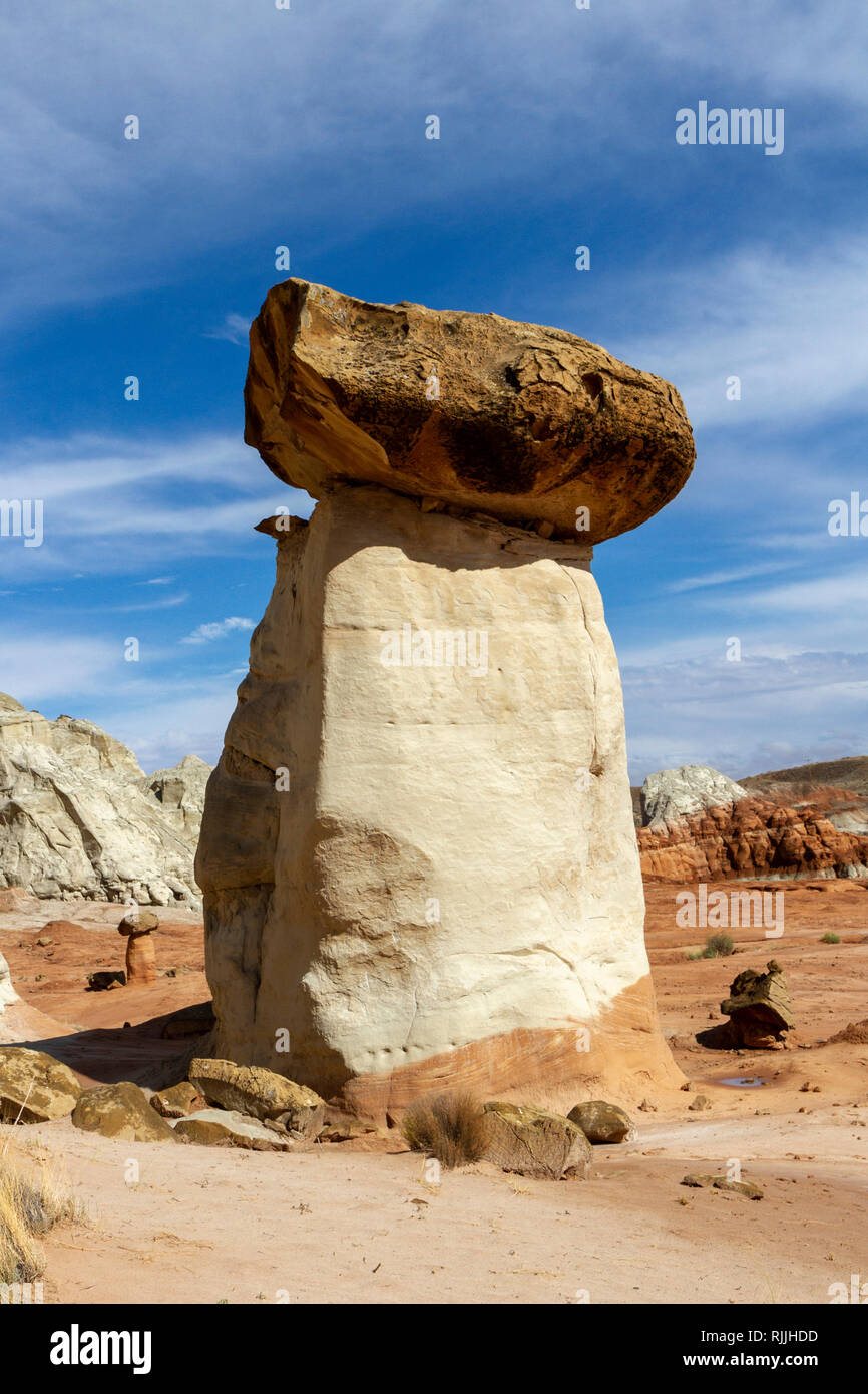 The Toadstool Hoodoos, an area of toadstool shaped balanced rocks in the Grand Staircase-Escalante National Monument in Utah, United States. Stock Photo