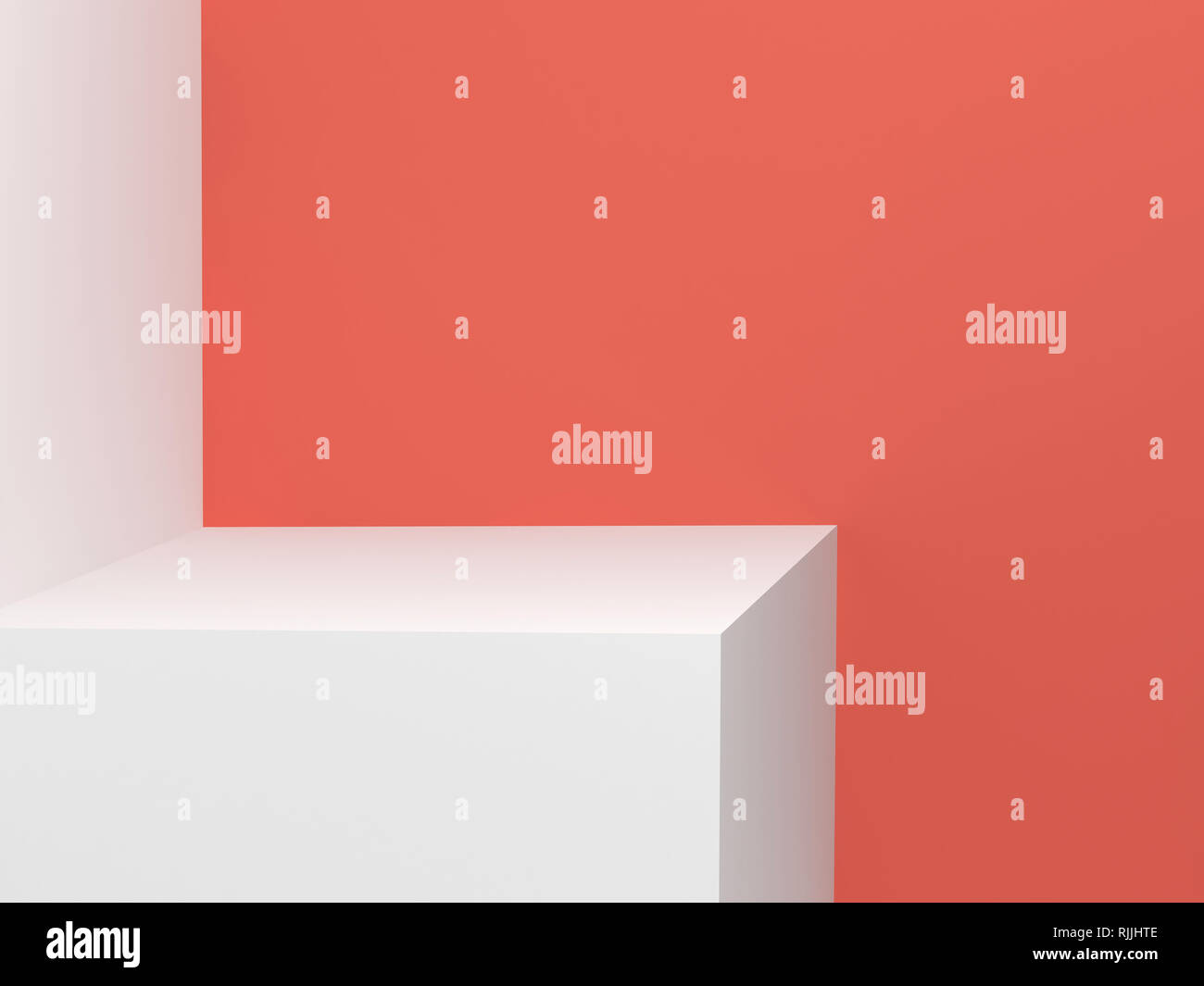 Abstract digital background with empty white stand in corner. 3d render
