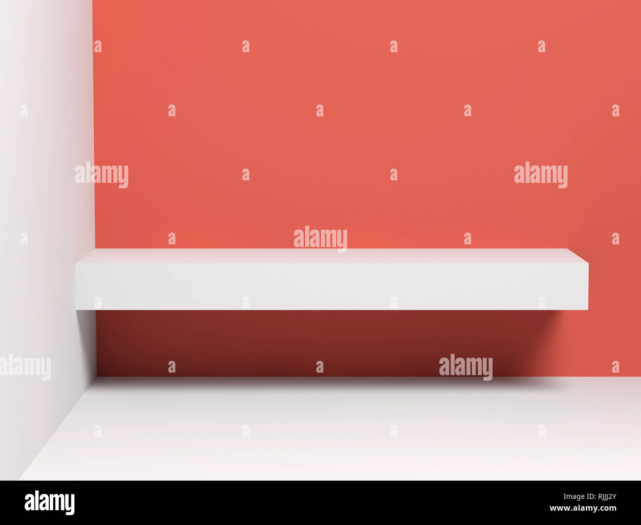 Abstract White Shelf Abstract digital background with empty white shelf on the wall. 3d ...
