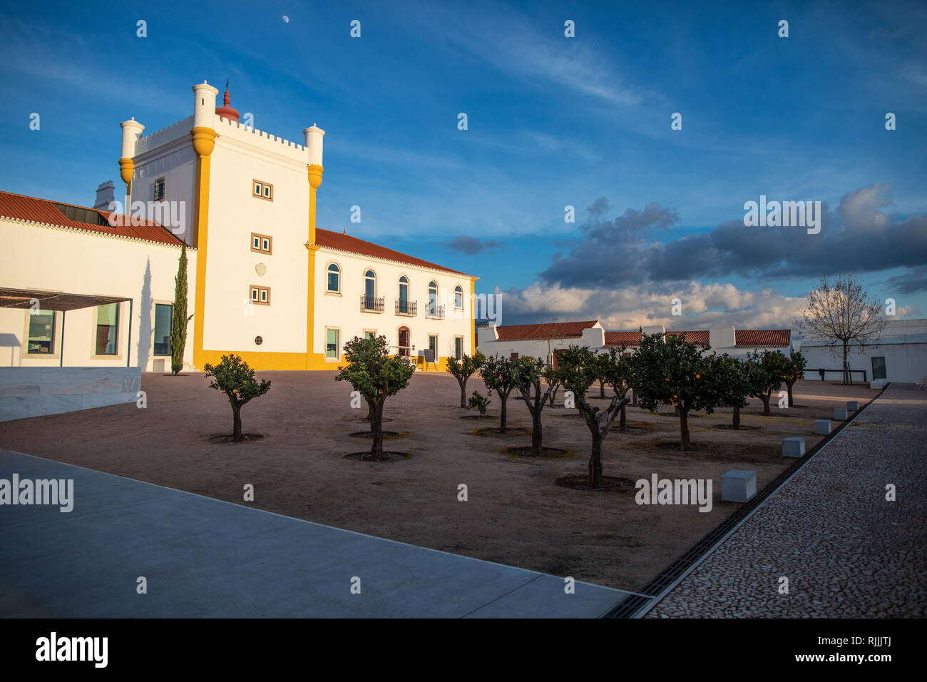 The courtyard of the Medieval farmhouse of the Torre de Palma Winery and hotel Stock Photo