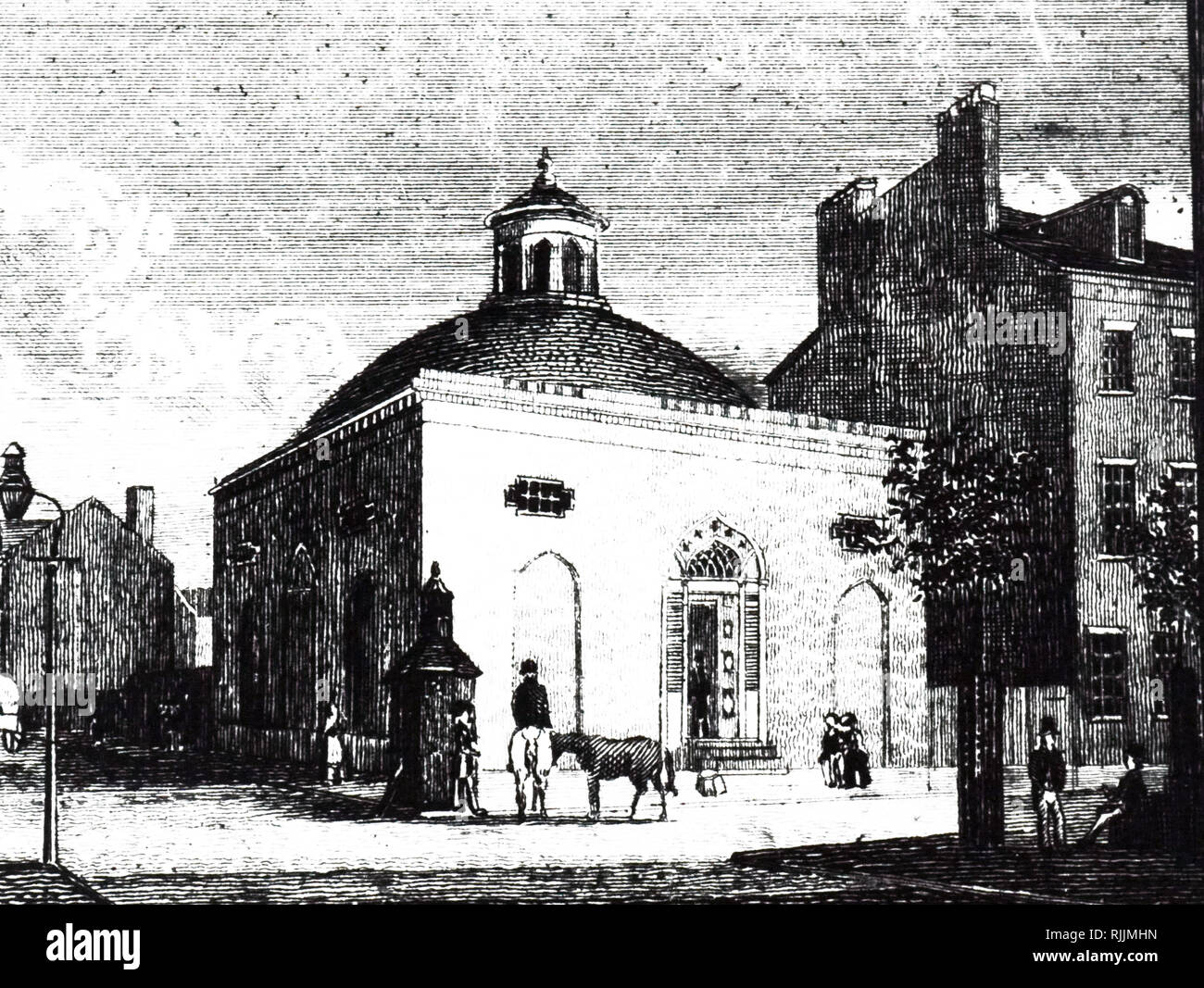 An engraving depicting a view of the Academy of Sciences, Philadelphia