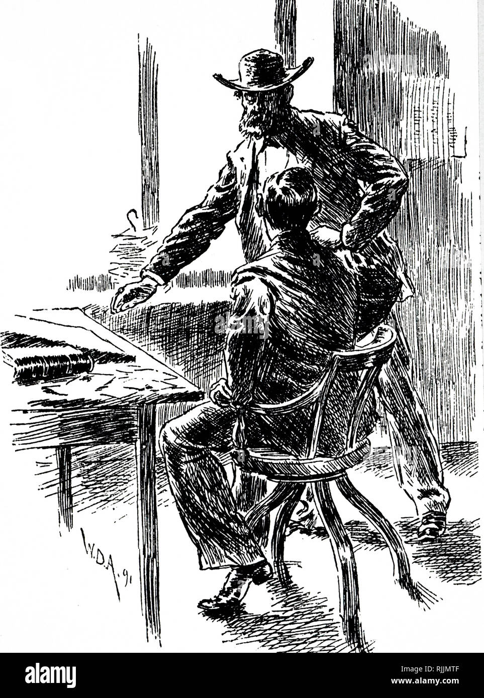 An engraving depicting a Sheriff swearing in a Deputy-Sheriff, Wichita, Kansas Dated 19th century Stock Photo