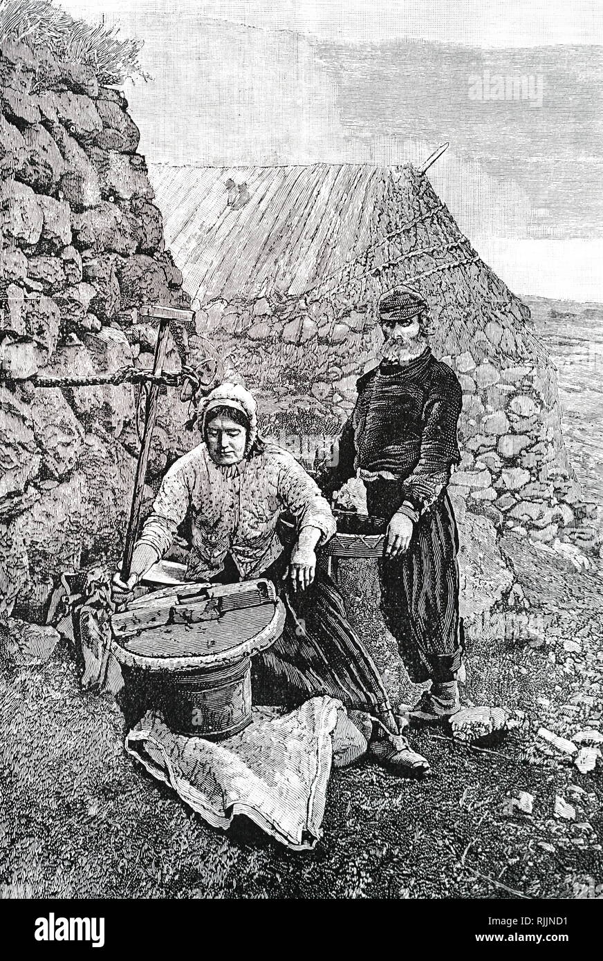 His grandparents working the quern stone