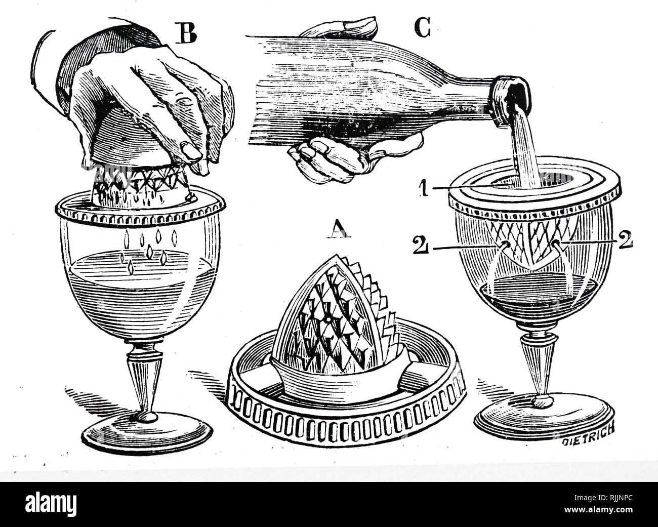 An engraving depicting a lemon squeezer. Dated 19th century Stock Photo