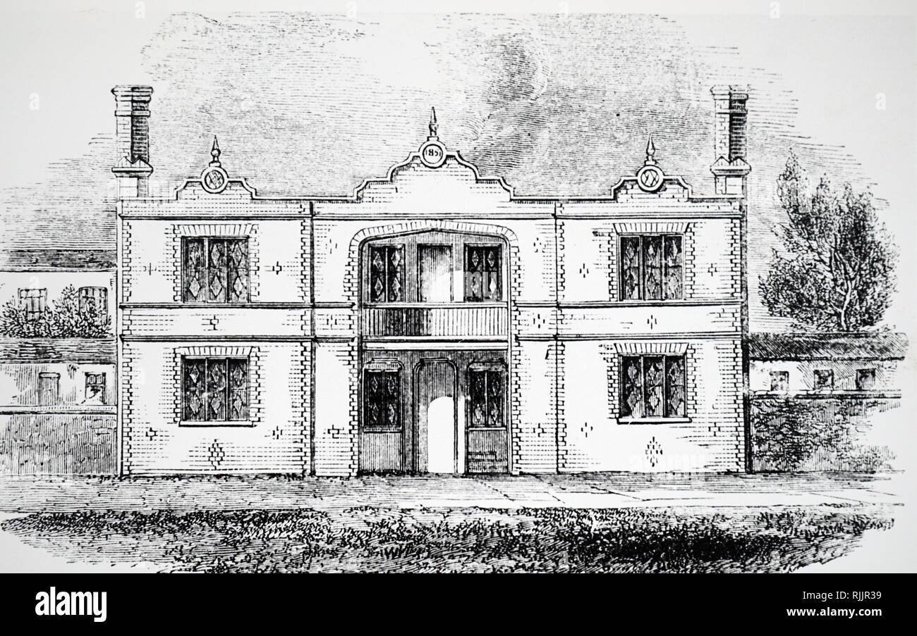 An engraving depicting Prince Albert's model dwellings for the labouring classes, designed for four families, each family occupying a flat. Dated 19th century Stock Photo