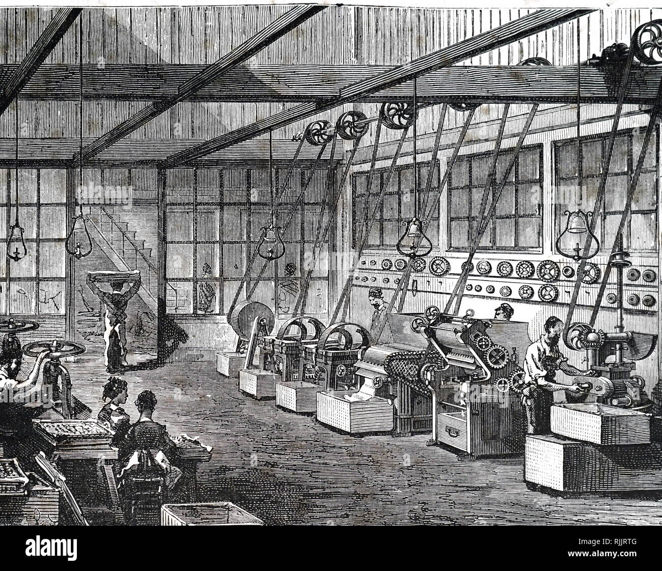 An engraving depicting a factory producing cakes of toilet soap. Dated 19th century Stock Photo