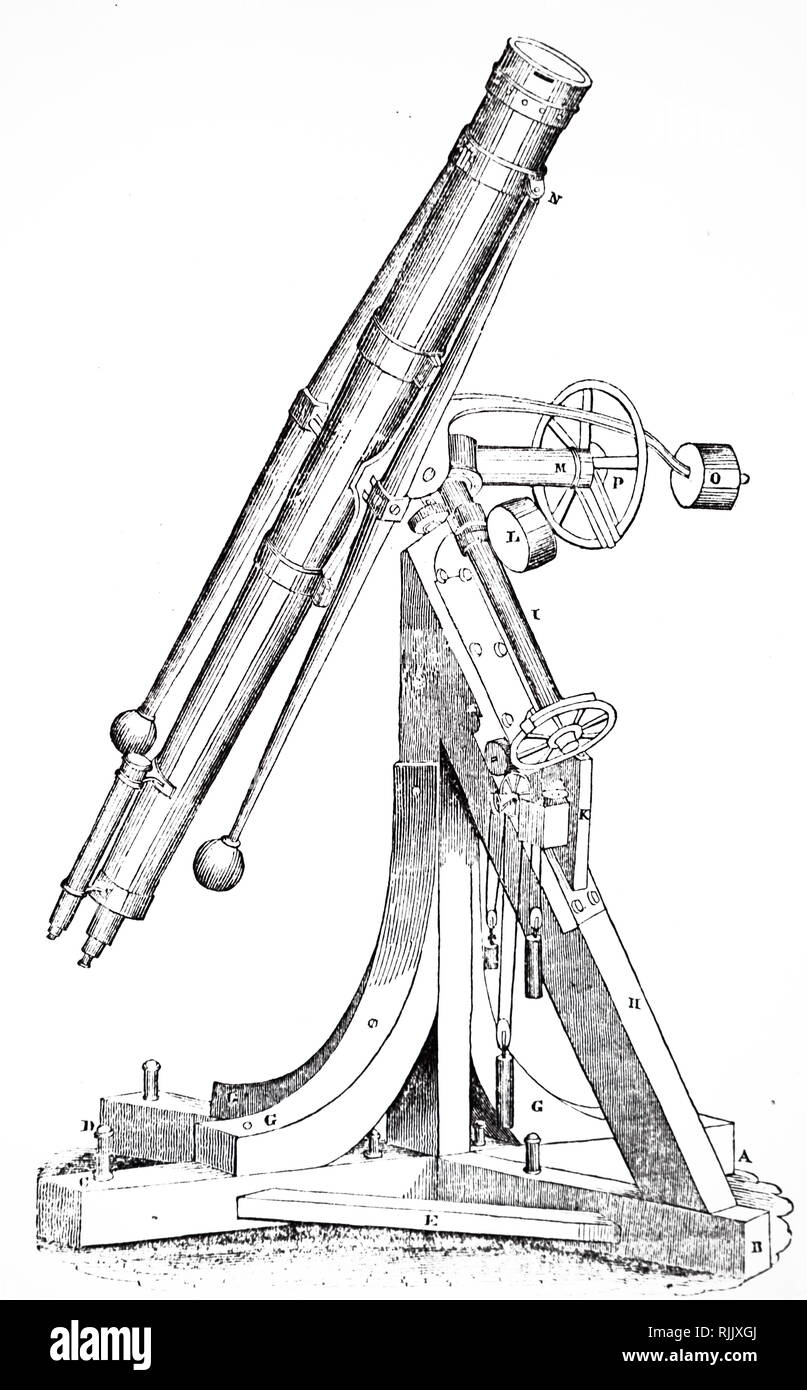 An engraving depicting a refracting telescope built by Joseph von Fraunhofer  (1787-1826) a German physicist. Dated 19th Century Stock Photo - Alamy