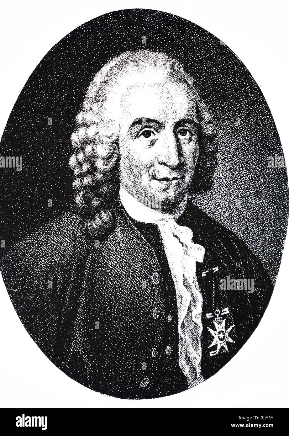 An engraving depicting Carl Linnaeus (1707-1778) a Swedish botanist, physician, and zoologist. Dated 19th century Stock Photo