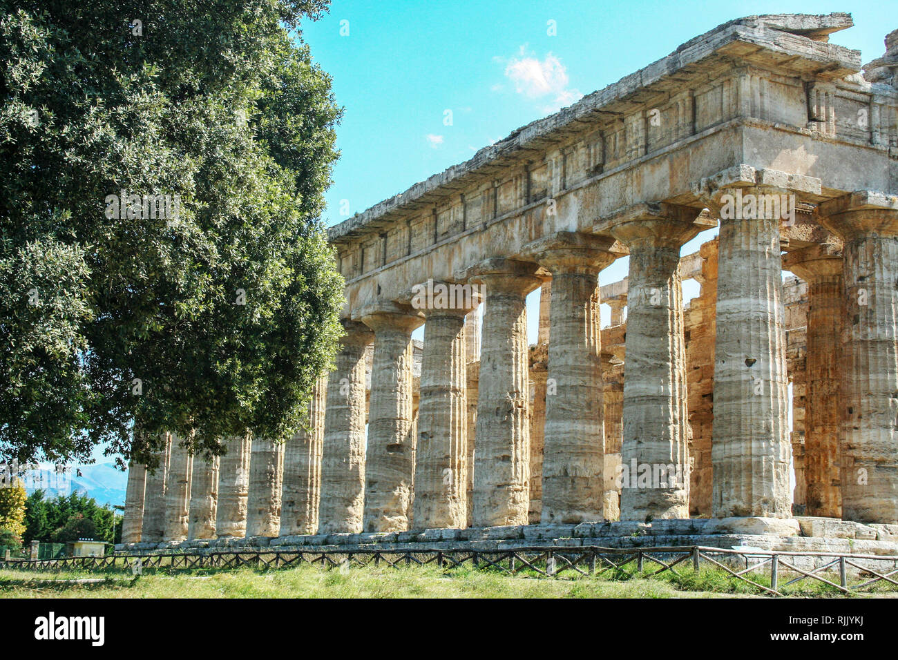 The temple of Neptune or Hera II,   in the archaelogical site of Paestum, ancient greek colony Stock Photo