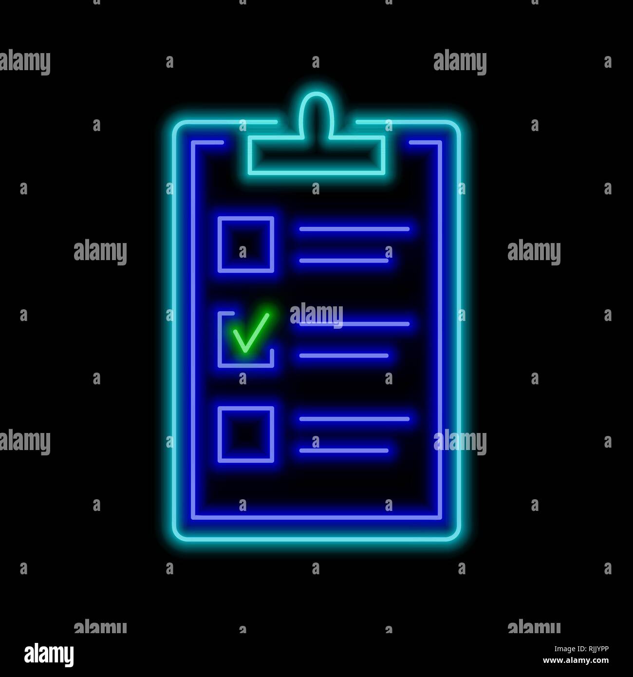 Clipboard with one checked box neon sign. Bright glowing symbol on a ...