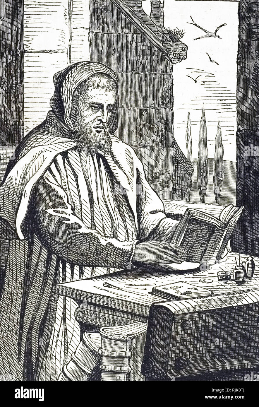 An engraving depicting Friar Pacificus by W. J. Wiegand. Dated 19th century Stock Photo