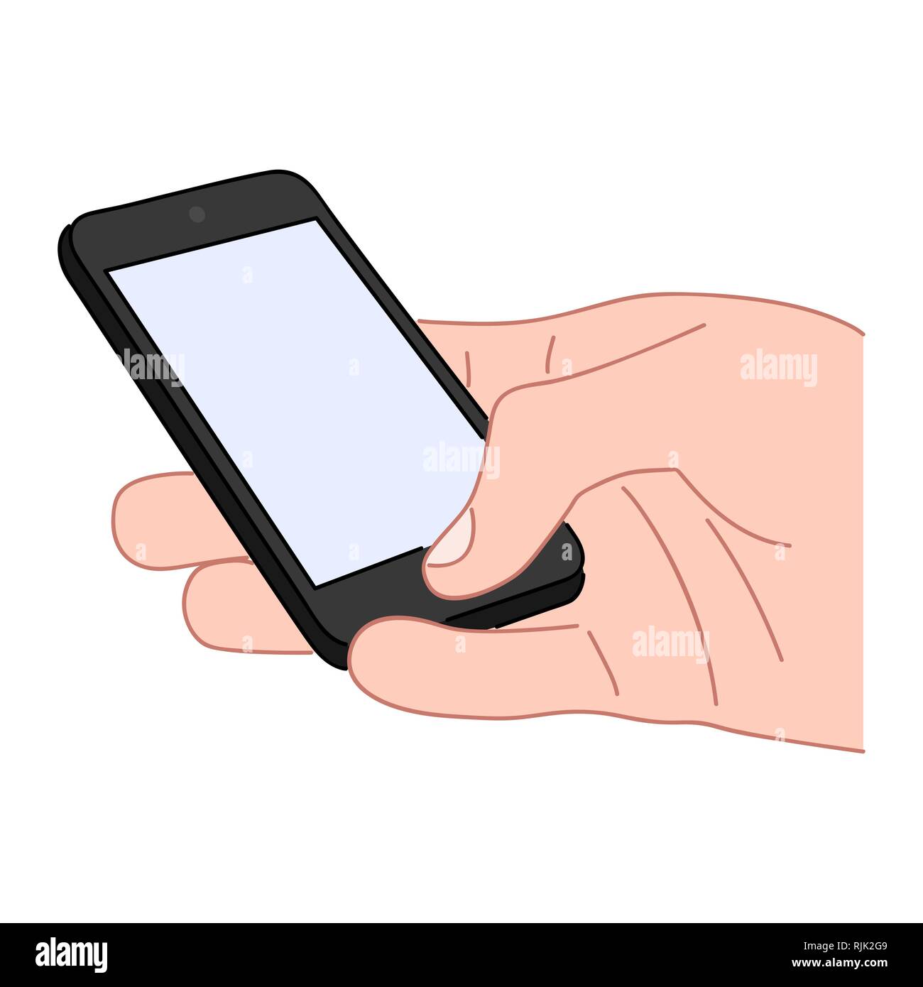 Hand holds a smartphone with a blank screen Stock Vector