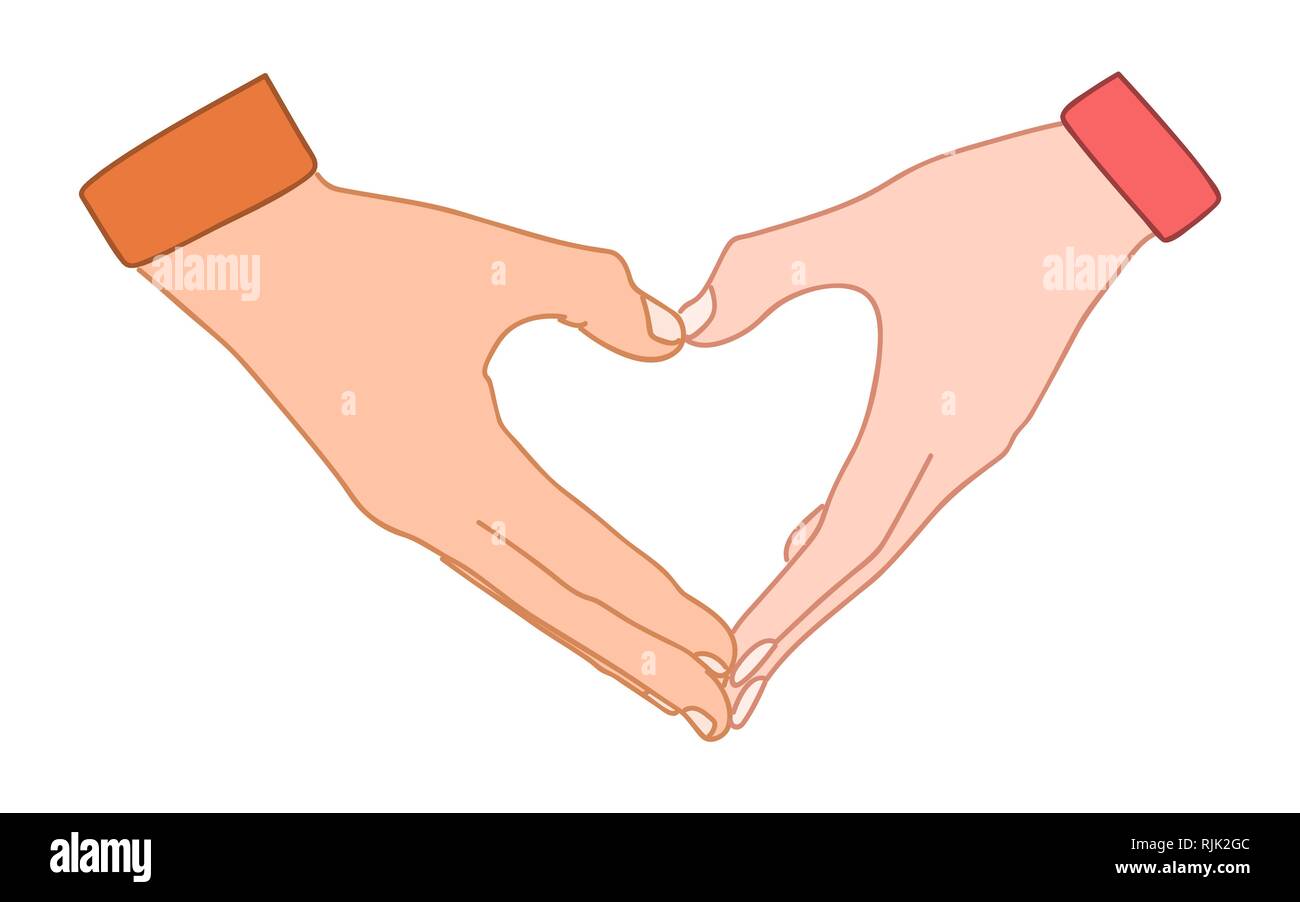 Male and female hands forming a heart shape. Symbol of love, help and marriage Stock Vector