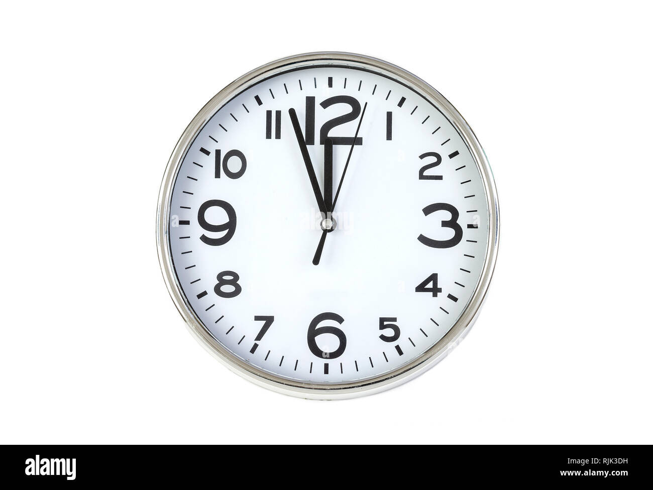 Time punctual second minute hour. Large clock on white background wall. The concept of time. Stock Photo