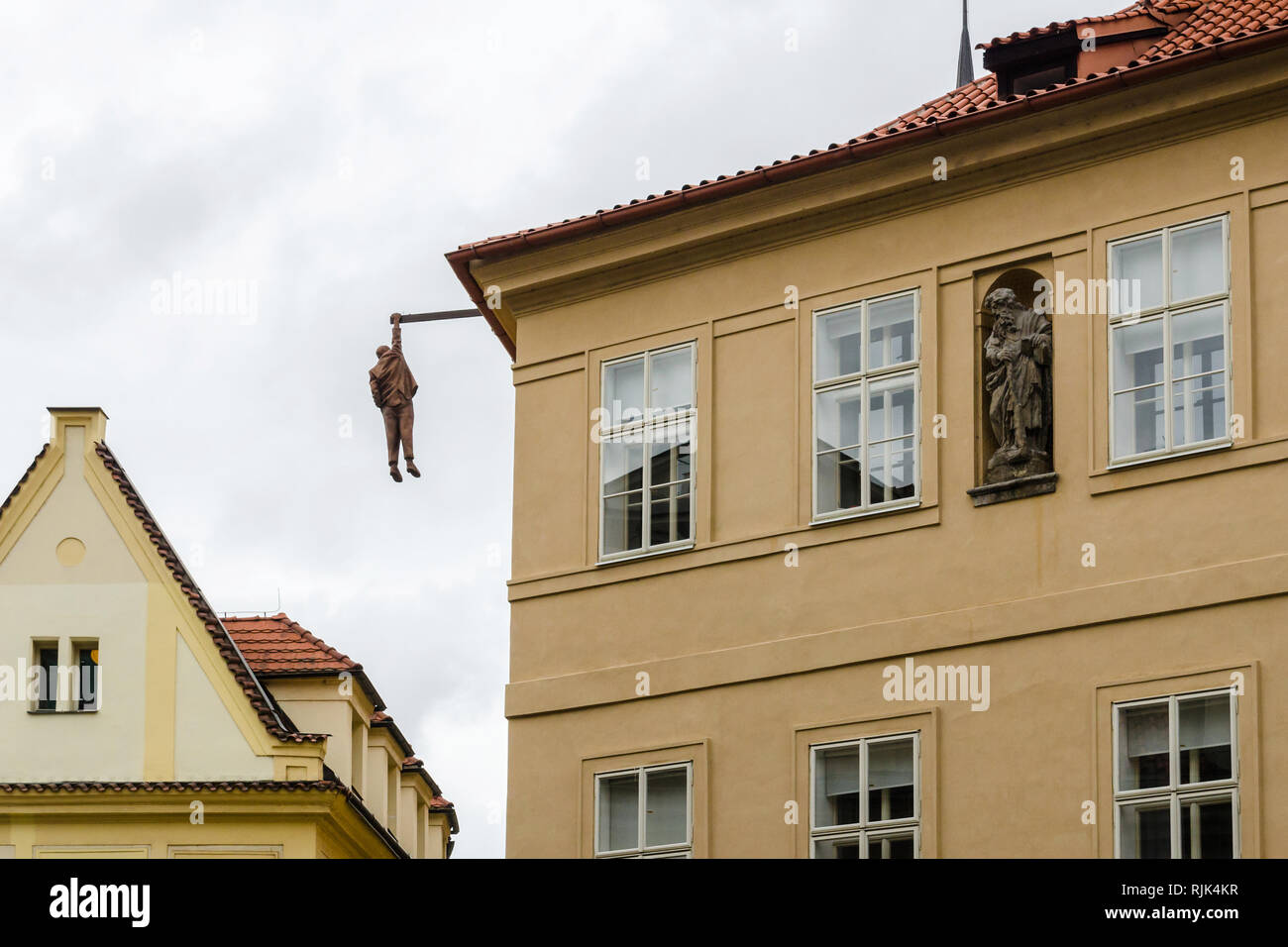 The Hanging Man, art installation by David Černý, Prague, Czech Republic Stock Photo