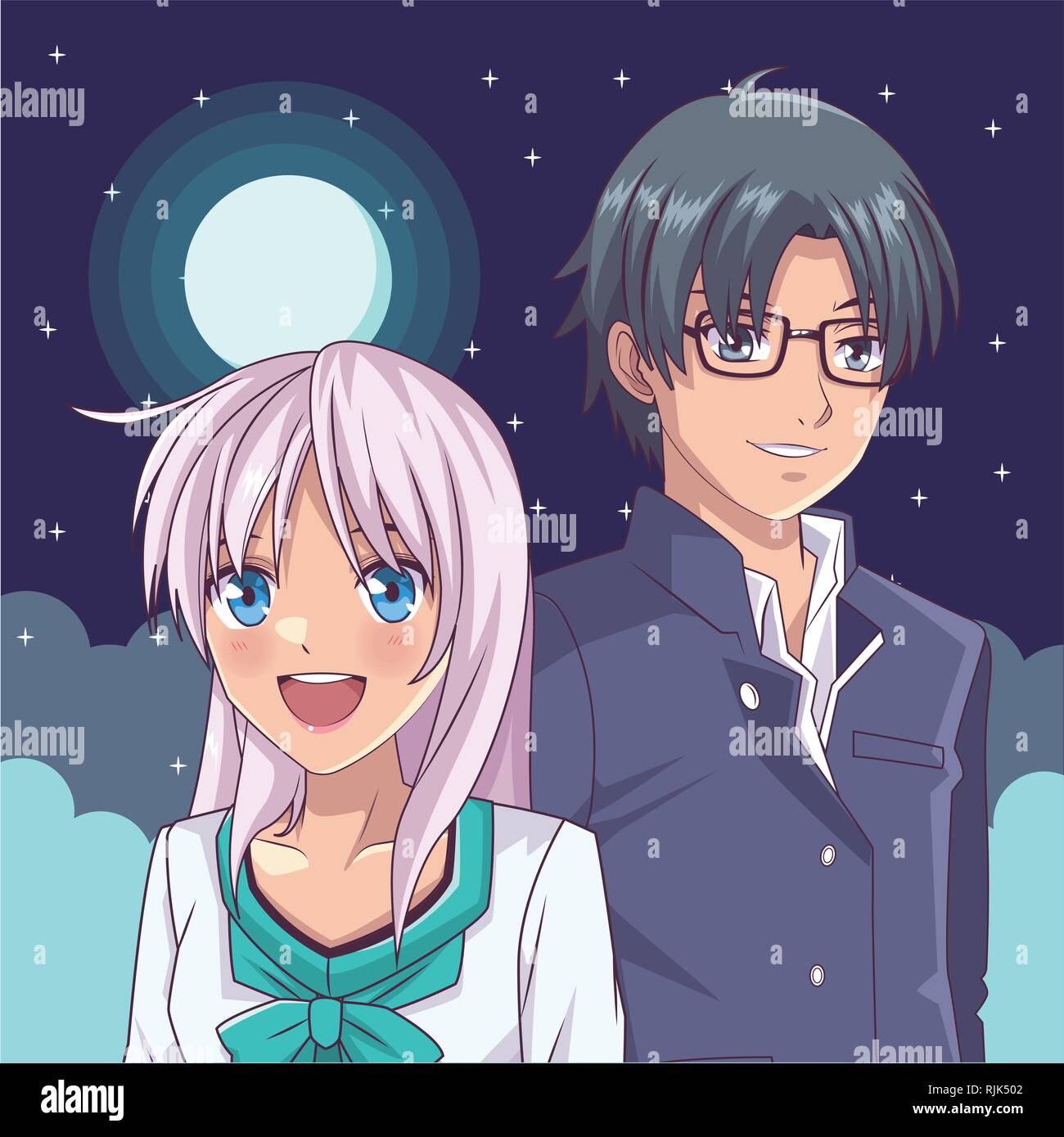 Anime couple manga cartoon Stock Vector