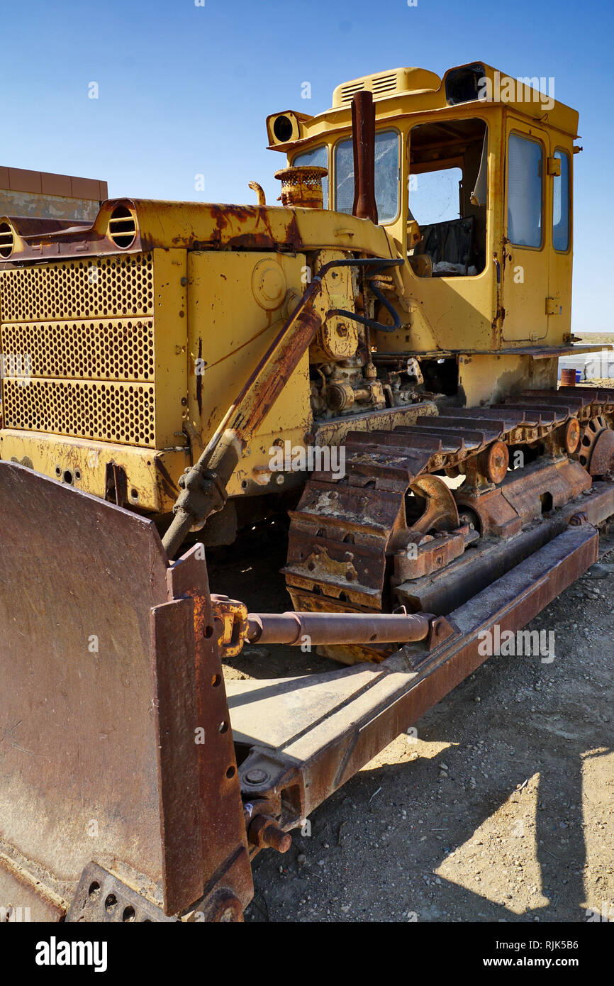 Scrap-ripped Soviet excavator in Uzbekistan Stock Photo