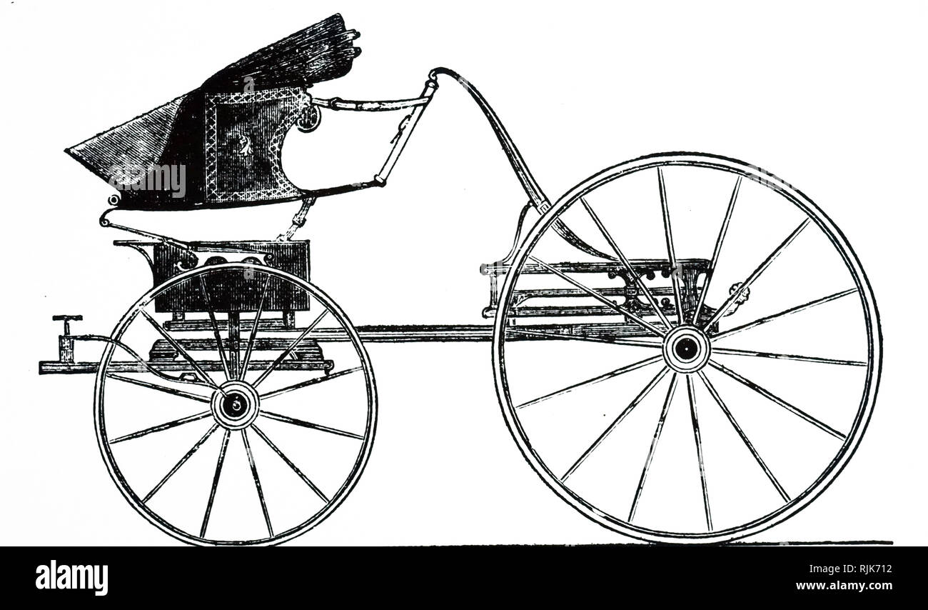 An engraving depicting a High Perch Phaeton, a form of sporty open carriage. Dated 19th century Stock Photo