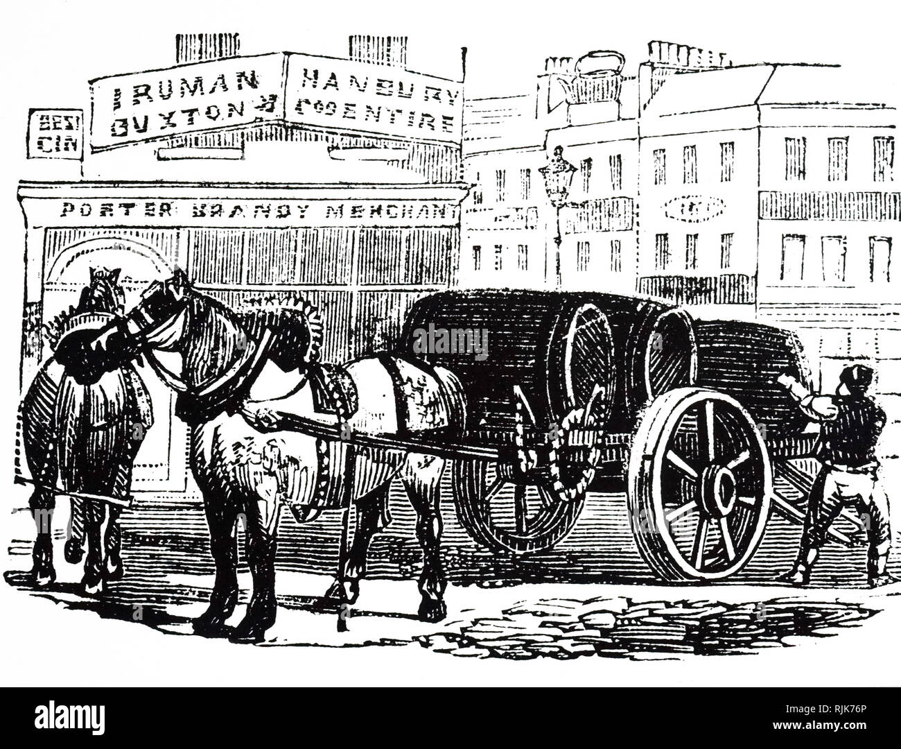 An engraving depicting a Farmer's or Brewer's dray, a slatted platform